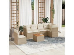 Conjunto de 7 sofás de jardín con cojines de mimbre beige de Dkd Home Decor