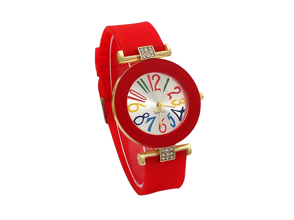 Reloj De Pulsera De Moda Para Mujer Con Correa De Gel De Sílice Y Números Arábigos (rojo)