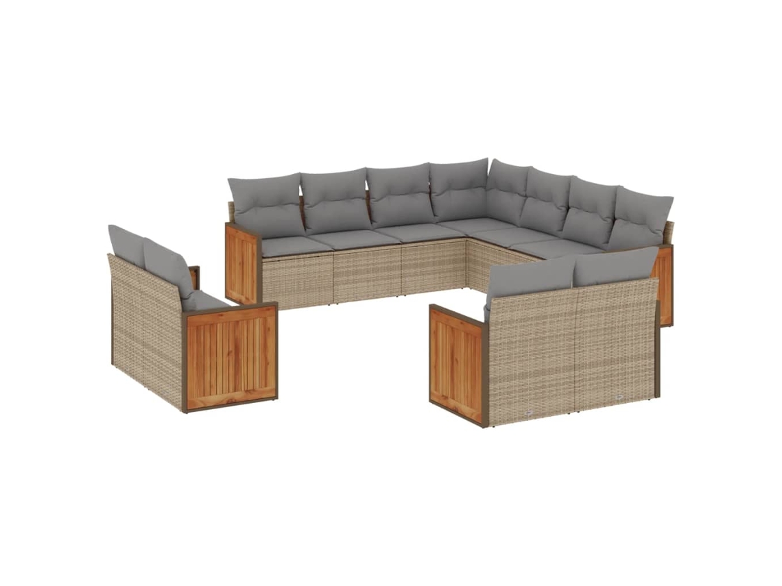 Conjunto de 11 sofás de jardín con cojines de mimbre, beige, EXCLUSIVO DE LA CASA