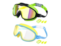 Juego de gafas de natación para niños 600a Camuflaje Verde + Azul y Amarillo (Gafas de natación + Pinza nasal + Estuche para tapones para los oídos)
