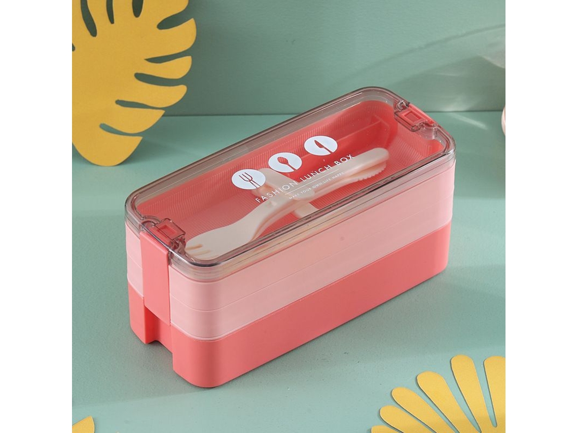 2026-41017-bento Box Japonés De 3 Capas Con Cortadores Anti-fugas Ecoamigable Para Niños Y Adultos Rosa