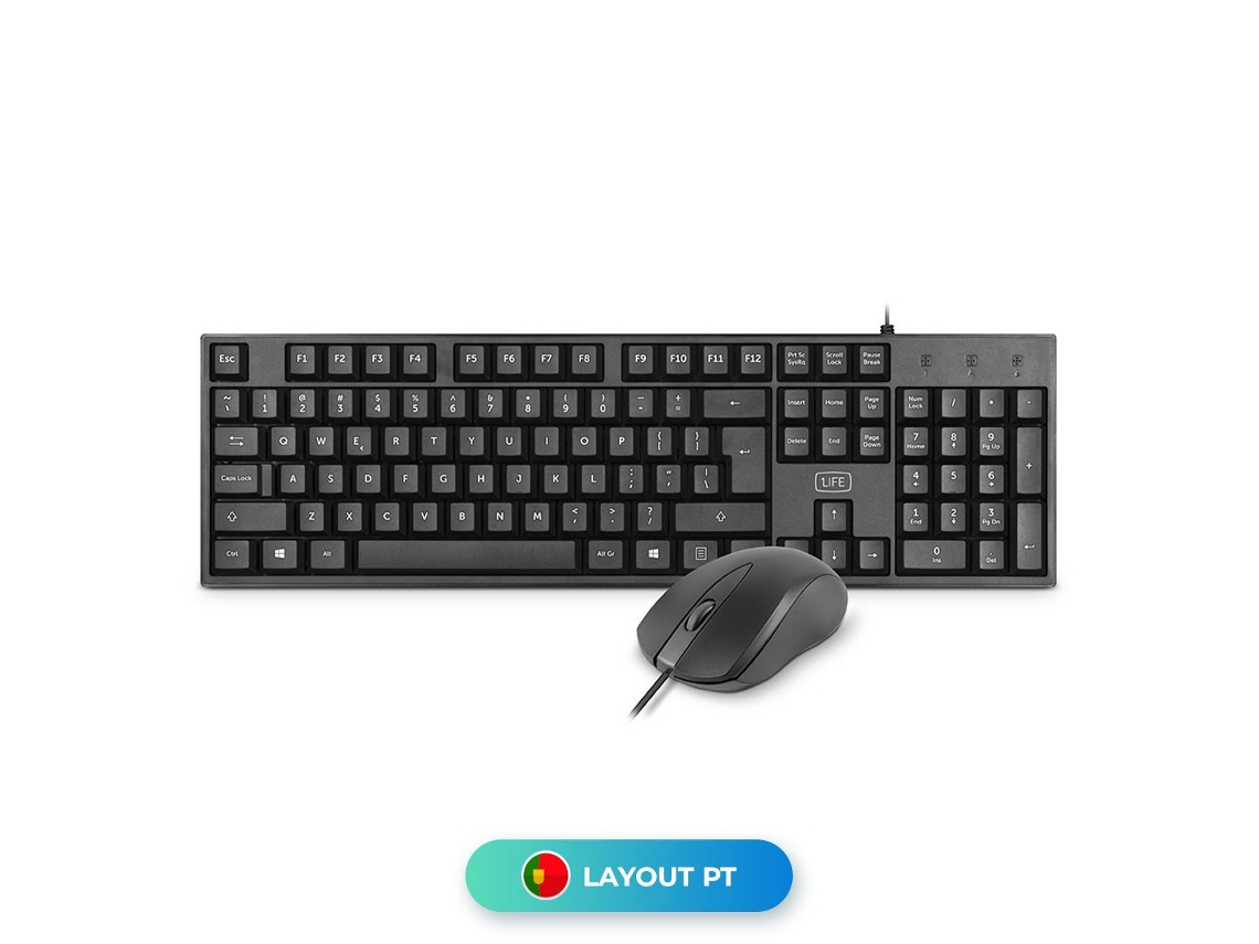 Teclado y Ratón USB Kb: Kit Negro 1LIFE