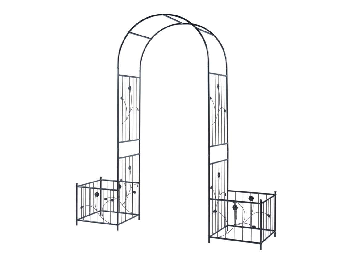 Arco para rosas Barisciano con jardineras acero 220x202x50cm - Negro CASA.PRO