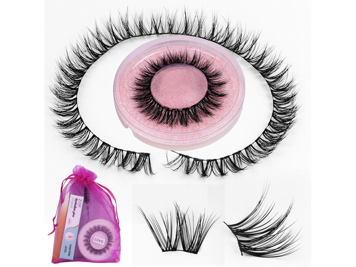 Cílios postiços segmentados Z'lraqi DIY, naturais e volumosos, conjunto completo com ferramentas.
