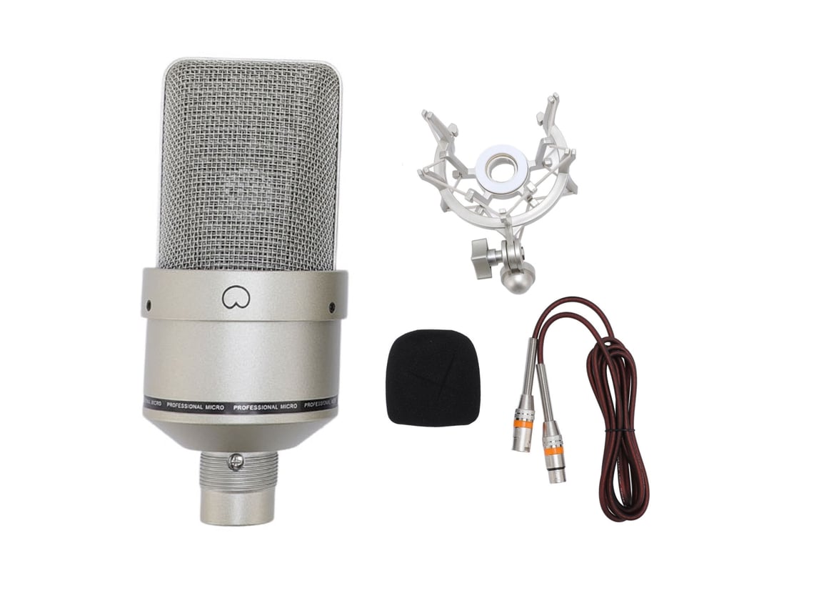 Micrófono De Condensador De Estudio Con Diafragma De 26 Mm, Soporte Antivibración, Cable Xlr Y Protector Antiviento.