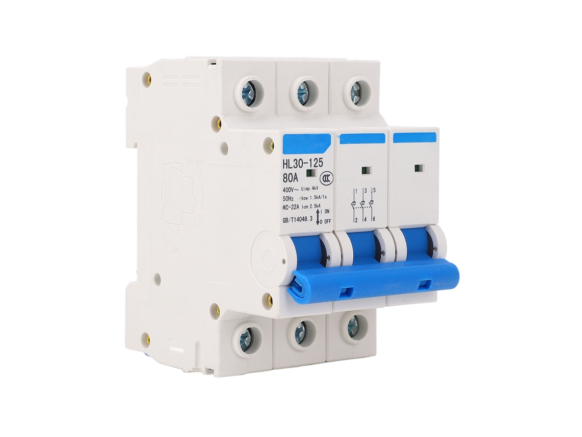Disyuntor Miniatura De 3 Polos, 80 A, 400 V Con Interruptor De Desconexión, Material De Policarbonato Ignífugo, Montaje En Riel Din.