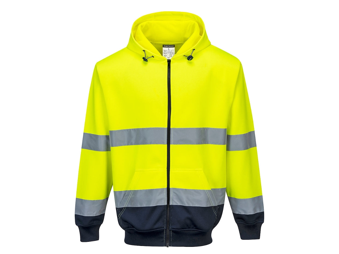 Sudadera con capucha y cremallera de alto contraste Portwest / Azul marino y amarillo / M