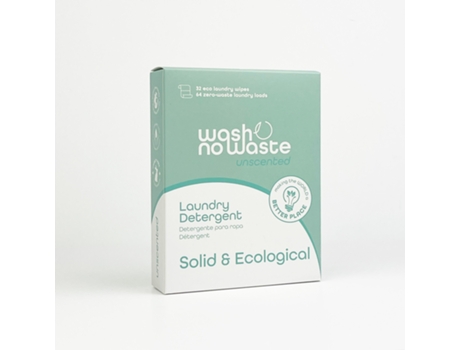 Tiras de Detergente para lavadora (64 lavados) Hipoalergénico y Biodegradable Vegano y Cruelty Free Libre de plásticos SIN PERFUME WASH NO WASTE