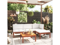 Pcs Conjunto Lounge Jardim C/ Almofadões Acácia Maciça Creme Dkd Home Decor