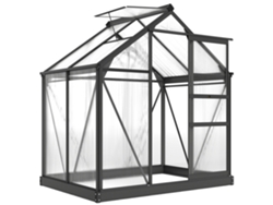 Invernadero de policarbonato de 190x132x201cm con protección UV30, base reforzada y canaleta gris para jardín.