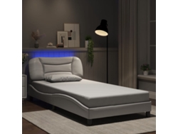 Estructura Cama Con Luces Led Cuero Sintético Blanco 100x200 Cm