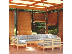 Conjunto de jardín de 10 piezas con cojines grises en pino macizo DKD Home Decor
