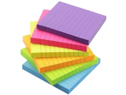 Bloc de notas adhesivas de 7,6 x 7,6 cm con líneas horizontales. Paquete de 100 unidades (6 paquetes en total). Mdug