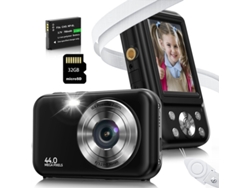 Cámara fotos digital infantil compacta DC406 cámara FDH 44MP Enfoque automático ZOOM 16X Pantalla de 2,4 pulgadas + 32G - Negro SZSMART