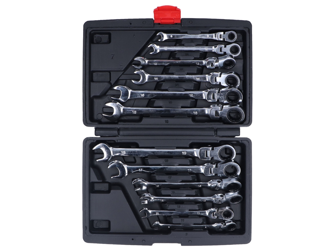 Juego de 12 llaves de trinquete de acero con cabezal flexible y 72 dientes - Herramienta de taller para automóviles