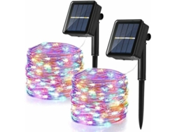 Paquete de 2 guirnaldas de luces solares para exteriores, 12 m, 100 LED, resistentes al agua, 8 modos, para decoración navideña.