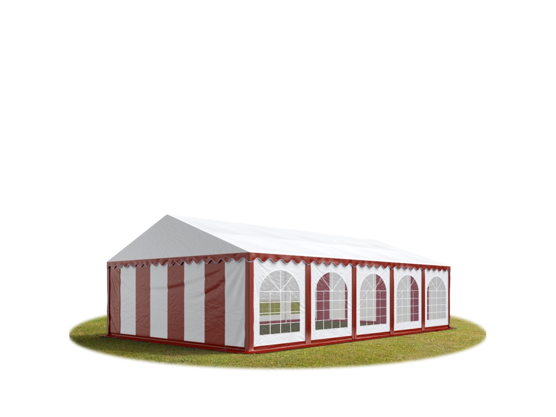 Carpa para fiestas 5x10 m, PVC 750, con base reforzada, roja y blanca, portaherramientas