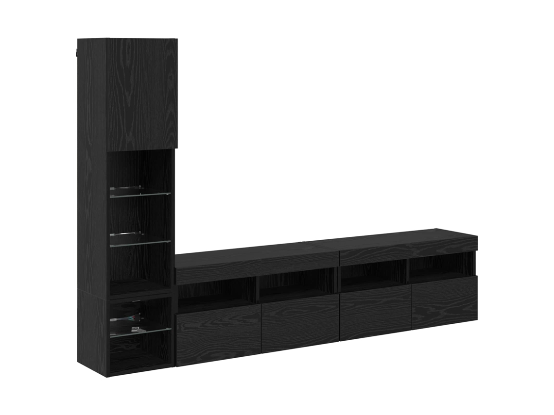 Maison Exclusive - Unidad De Pared Para Tv 4 Pcs Roble Negro Madera De Ingeniería