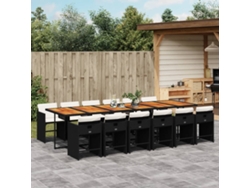 Juego de comedor de jardín de 13 piezas con cojines de mimbre negros de DKD Home Decor