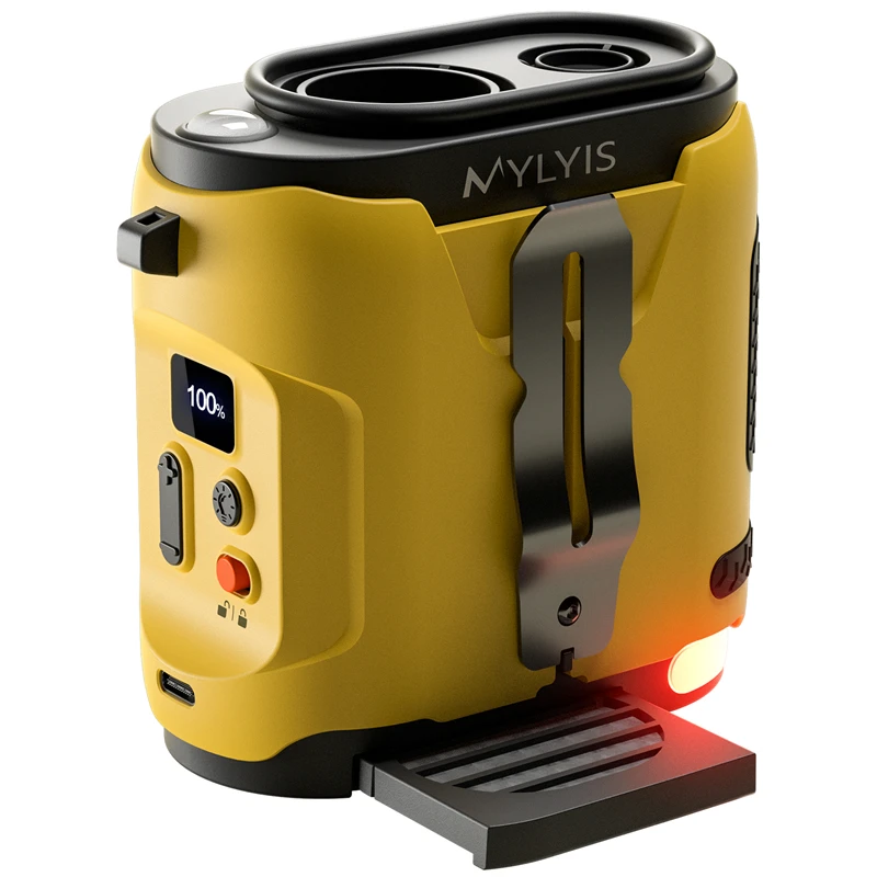 Ventilador personal MDUG con clip, 5 velocidades, cinturón, función manos libres, linterna, color amarillo.