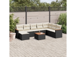 Conjunto de sofás de jardín de 9 piezas DKD Home Decor con cojines de mimbre negros