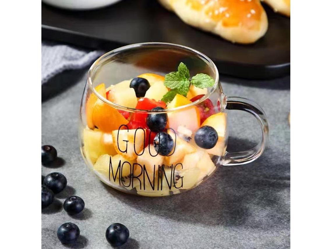 (Estilo 1) Vaso de vidrio transparente con letras creativas, capacidad de 350 ml, vaso ecológico universal.