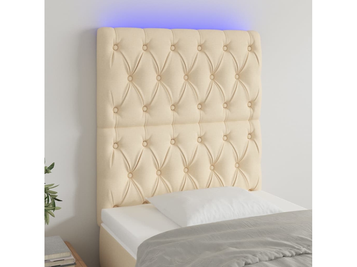 Cabecero Con Luces Led Tela Crema 80x7x118/128 Cm