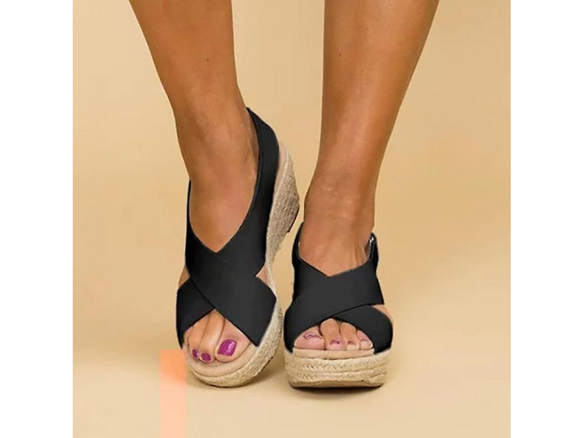 2026-sandalias De Plataforma Espadrilles Para Mujer Con Tacón De Cuña Media Y Correa Around Ankle Verano Mvu Eu 43 Negro