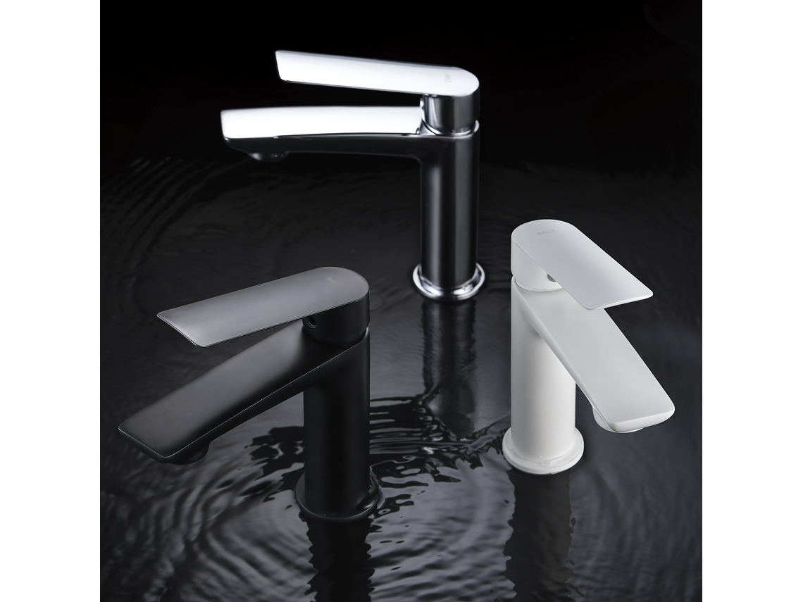 Grifo monomando para baño en latón blanco mate con cartucho cerámico de 25 mm y latiguillos flexibles Imex BDX023 1BL