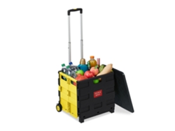 Relaxdays Carro De Compra Plegable, Para 35 Kg, 50 Litros, Asa Telescópica, Carrito Transporte, 2 Ruedas, Amarillo/negro