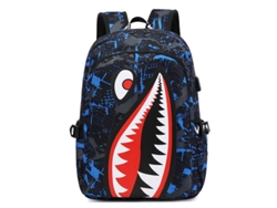 Mochila infantil con estampado de tiburón y puerto USB - Azul Hexinyigjly