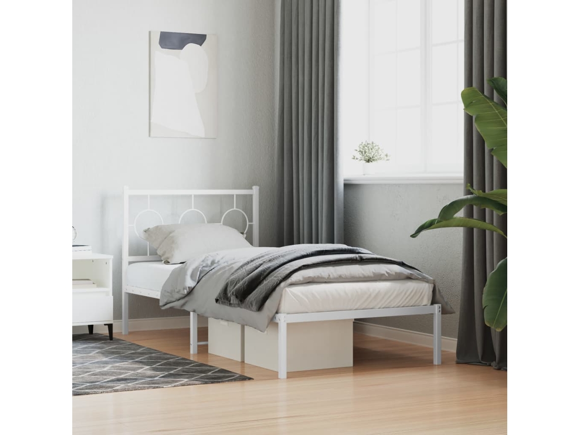 Estructura Cama Sin Colchón Con Cabecero Metal Blanco 90x200 Cm