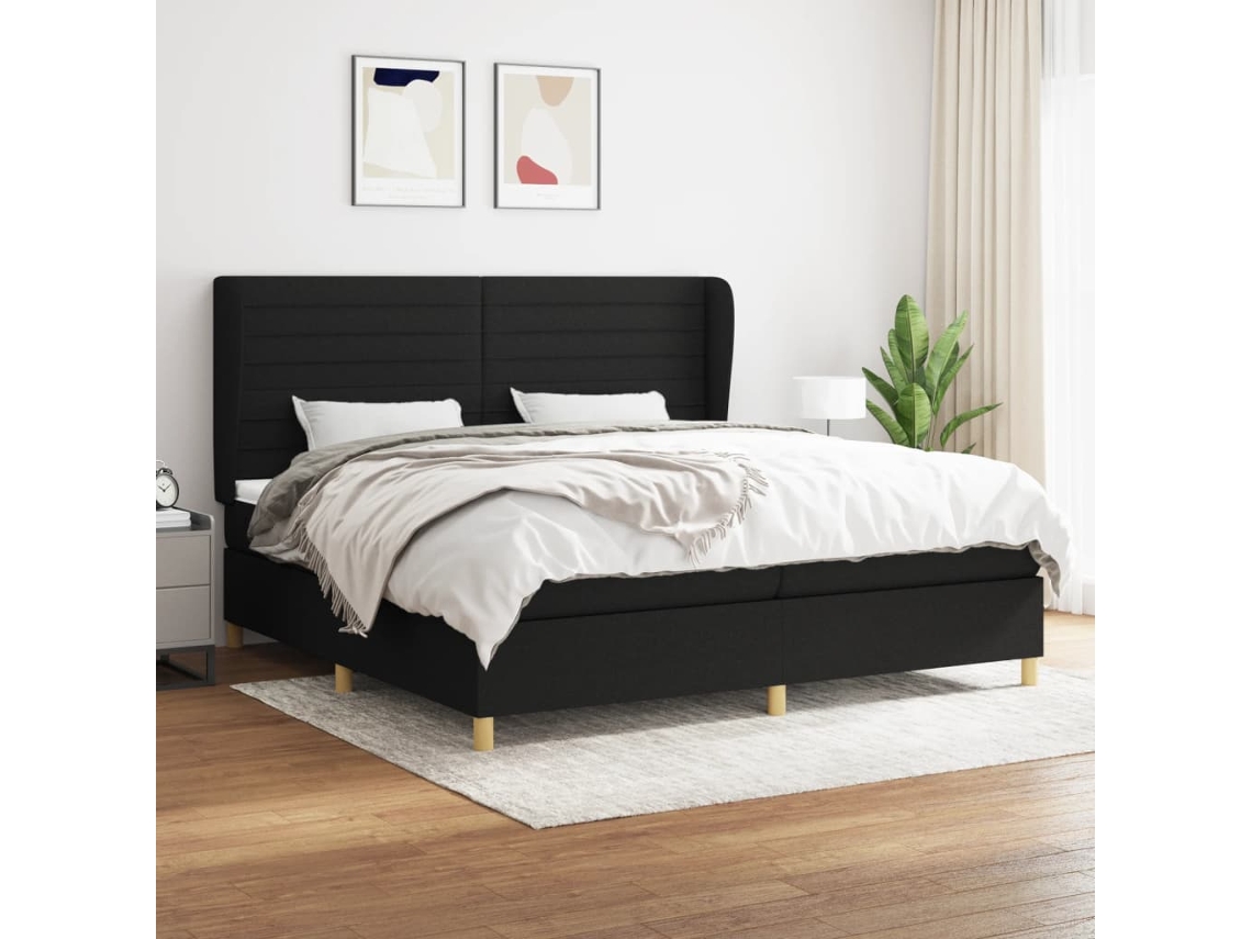 Cama Box Spring Con Colchón Tela Negro 200x200 Cm