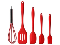 2026da-set De Espátulas De Silicona 5 Piezas Para Cocina Hornear Mezclar Resistente Al Calor Sin Bpa Rojo