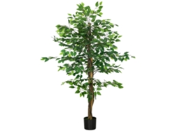 Planta de ficus artificial, 1,50 m de altura, tronco, ramas, maceta verde.