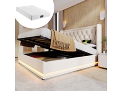 Cama Hidráulica 160x200 Algodón Beige Led Usb-c Colchón Sí