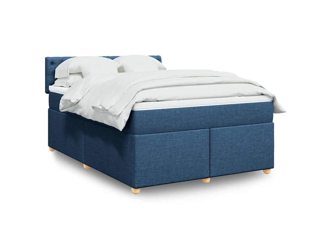 Cama Box Spring Con Colchón Tela Azul 140x190 Cm