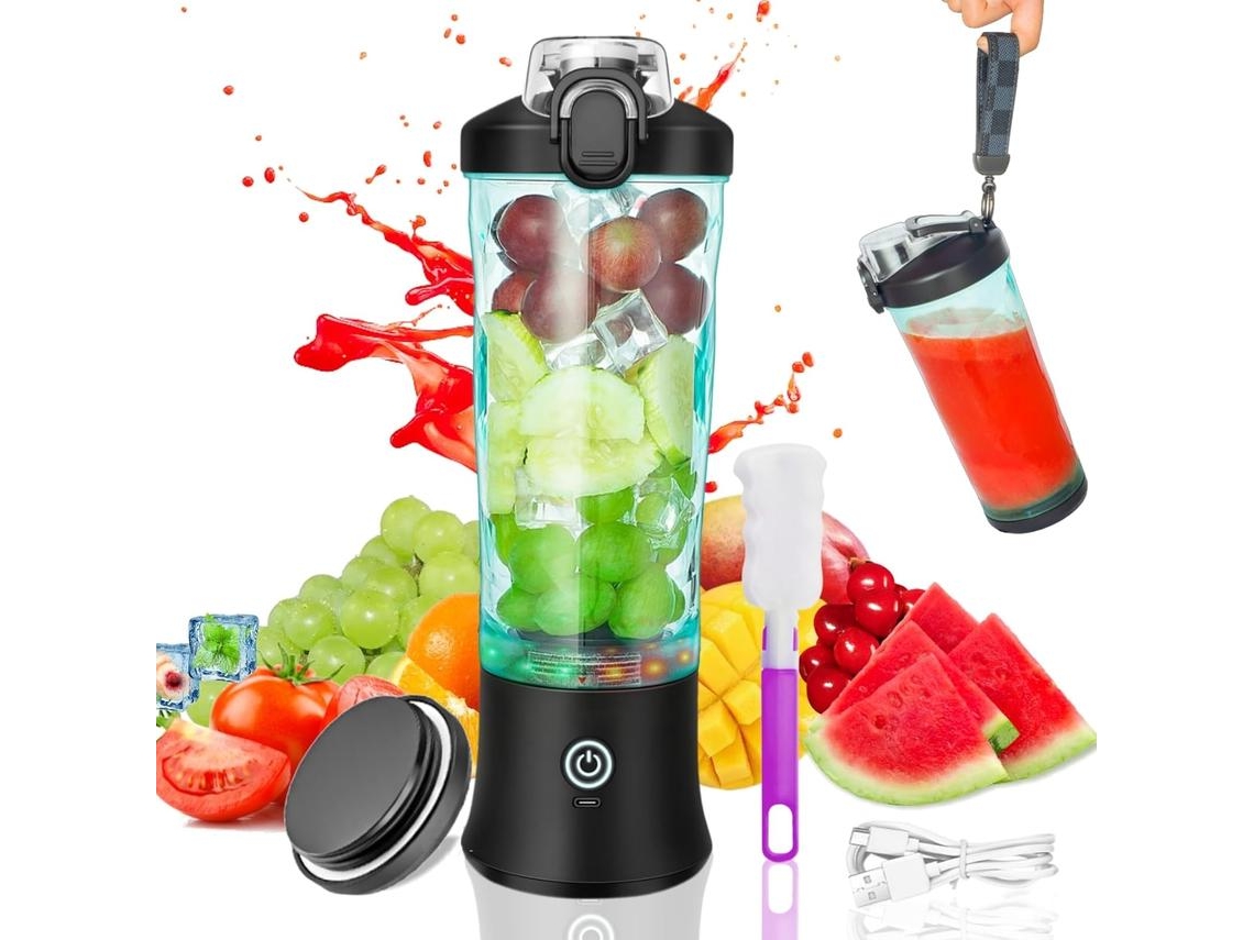 Licuadora Portátil De 20Oz, Taza Exprimidora De Frutas Pequeña Recargable Por Usb-C, Sin Bpa Para Cocina, Viajes, Deportes CHRUI Negro