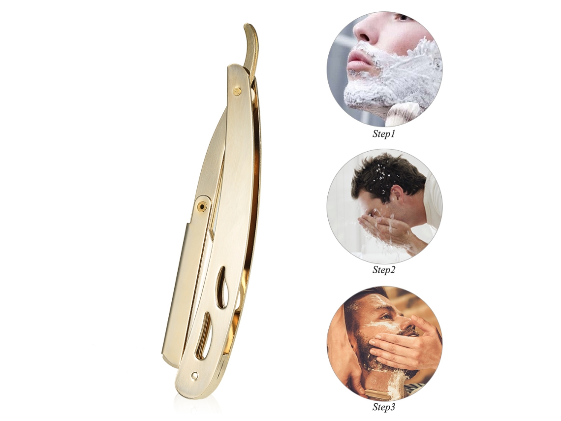 Navaja Recta De Acero Inoxidable Plegable Para Barbear Con Cuchilla Reemplazable De Un Solo Filo Herramienta De Barbado Para Hombres