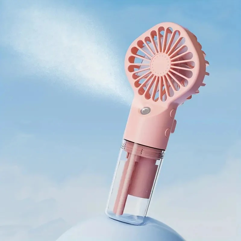 Ventilador De Mano Con Pulverizador (rosa) - Funciona Con Pilas, Recargable Por Usb. Mini Ventilador Facial De Vapor.
