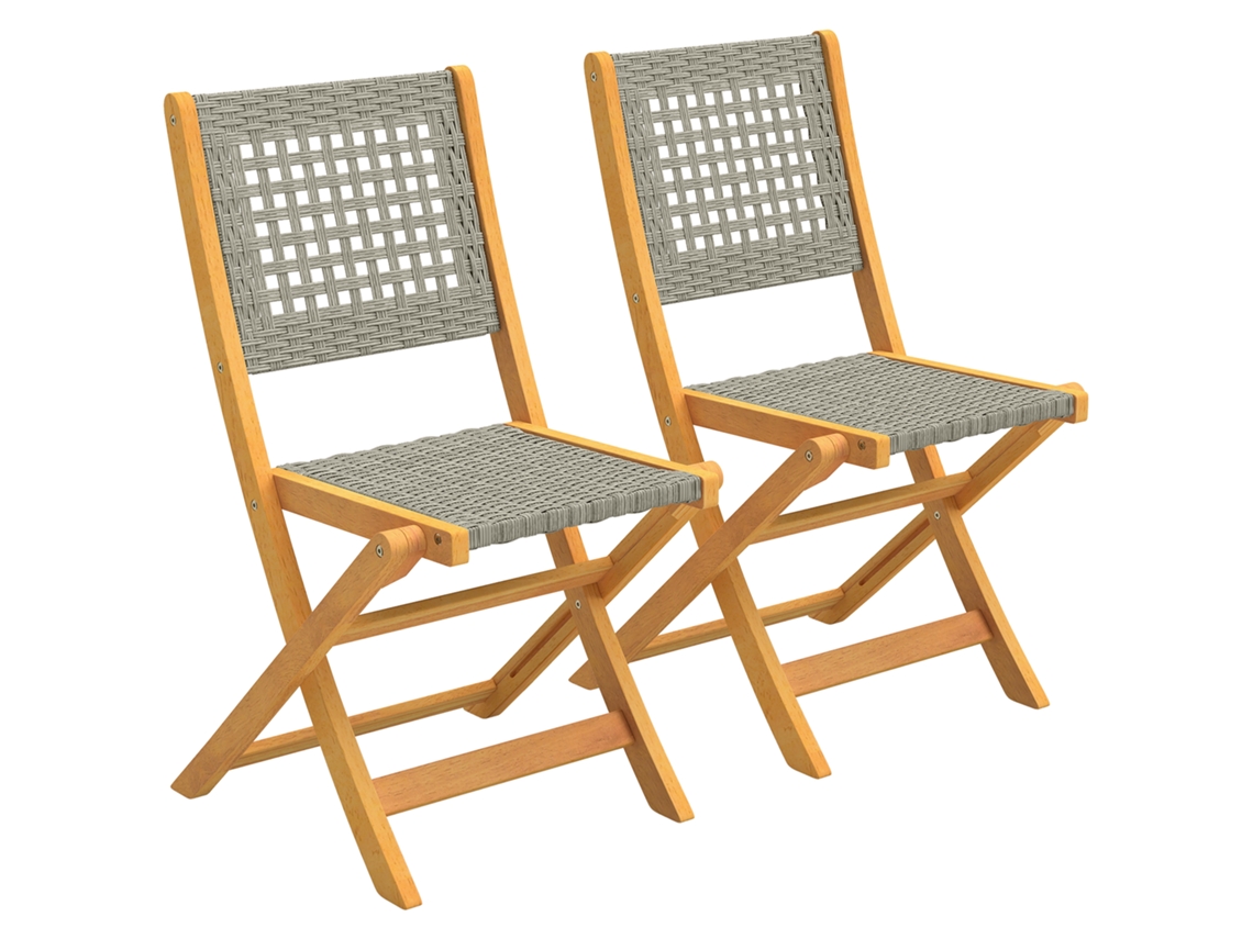 Juego 2 Sillas Jardín, Ratán Pe, Madera Acacia, 160kg, 56x47.5x88cm, Gris