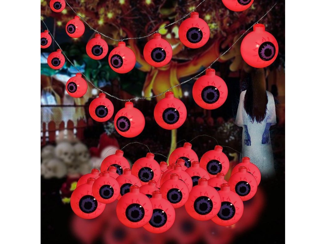 2026-44865-linternas De Cadenas De Ojos De Halloween Linjou, 30 Led Impermeables 8 Modos, Rojo