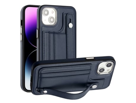 Funda Mobile Phone Cases Shockproof With Wrist para iPhone 15 Plus Piel Marrón