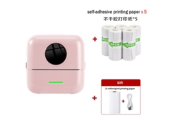 Impresora térmica portátil mini sin tinta con 5 rollos de papel autoadhesivo para notas de estudio y fotos, color rosa Digitallab