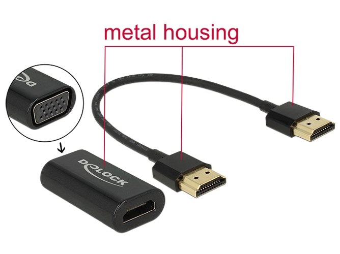 Adaptador DELOCK 0.15m, HDMI/VGA