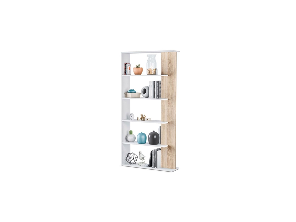 Estantería Alida Blanco Artik (Blanco Mate) - Roble Canadian 90 x 180 x 25cm cm