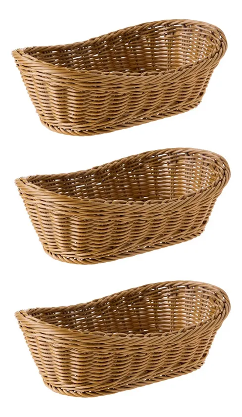 Juego de 3 cestas de pan ovaladas de mimbre tejido, Dvayotoy
