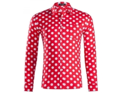 2026-camisa Hombre De Manga Larga Con Puntos, Formal Casual, Cierre De Botones, Algodón Xs Rojo