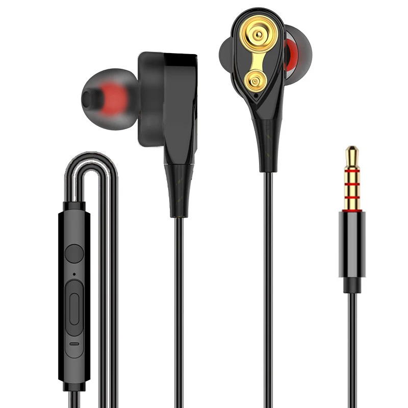 Auriculares con cable y dos controladores, entrada auxiliar de 3,5 mm, micrófono, graves, sonido envolvente, para juegos, deportes, color negro