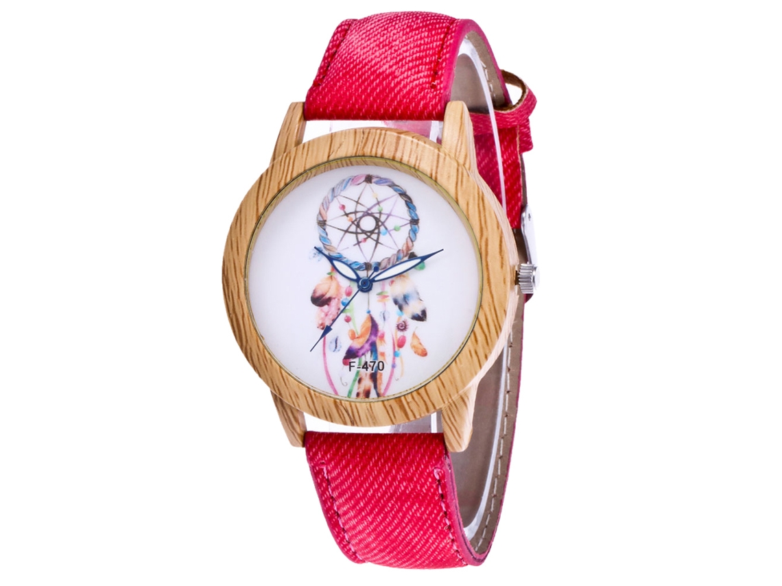 Reloj De Pulsera Unisex De Moda Con Correa Vaquera, Movimiento De Cuarzo Analógico, Forma Redonda (rojo)
